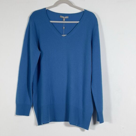Neiman Marcus Cashmere Collection V-Neck Sweater Womens Size 2X Blue - Picture 1 of 11